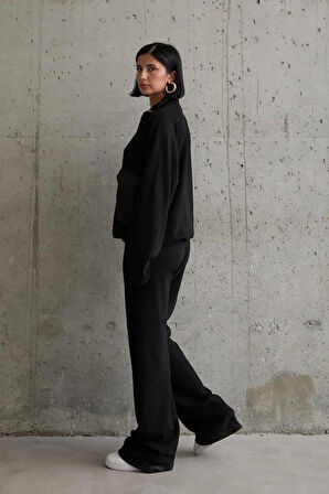 Siyah Cepli Triko Ceket Ve Pantolon Takım