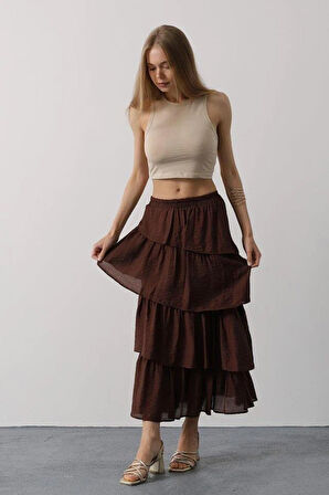 Katlı Kesim Uzun Etek - Kahve