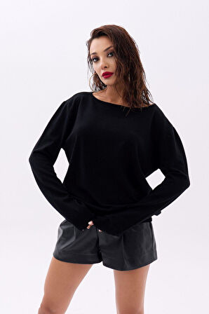 4216 TRİKO DÜZ SALAŞ KAZAK-SİYAH