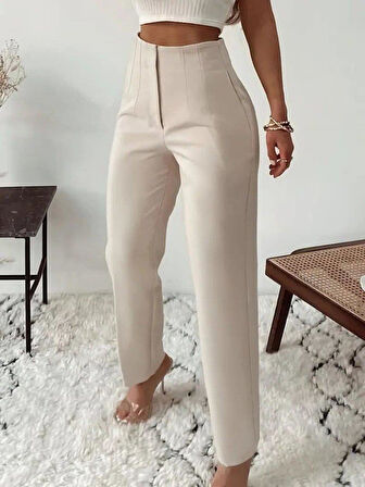 Kadın Yüksek Bel önden Fermuarlı Ithal Krep Pantolon