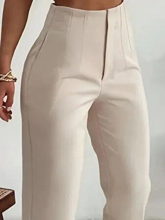 Kadın Yüksek Bel önden Fermuarlı Ithal Krep Pantolon