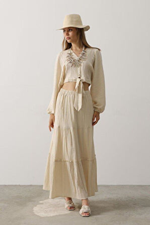 Balon Kollu Etekli Kaş Takım - Taş