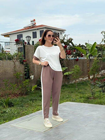 Kadın Modal Dokulu Kumaş Yanı şeritli Takım