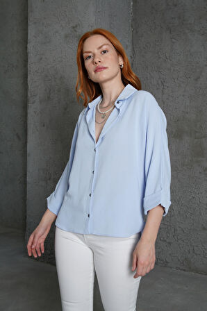 Kol Katlama Detaylı Bebe Mavi Gömlek