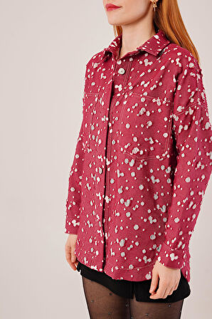 Eskitme Görünümlü Denim Bordo Gömlek