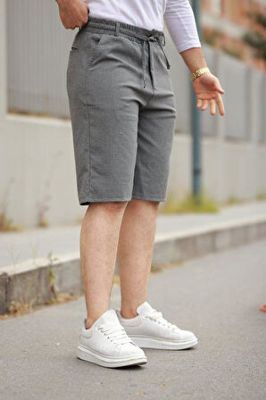 Erkek Beli Bağcıklı Ve Düğmeli Bezayağı Kumaş şort