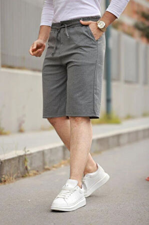 Erkek Beli Bağcıklı Ve Düğmeli Bezayağı Kumaş şort