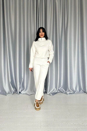 Beyaz Üç İplik Eşofman Takım