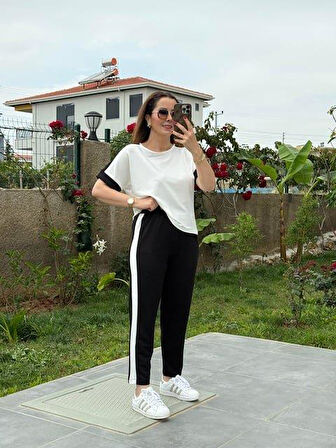 Kadın Modal Dokulu Kumaş Yanı şeritli Takım