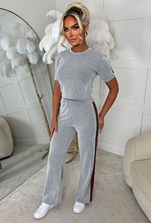 Kadın Ottoman Kumaş şerit Detaylı Ikili Takım