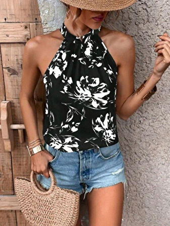 Kadın çiçek Desen Mikro Kumaş Bluz