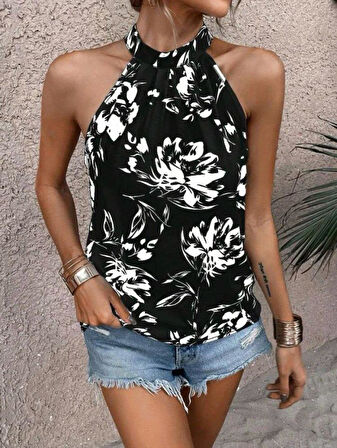 Kadın çiçek Desen Mikro Kumaş Bluz