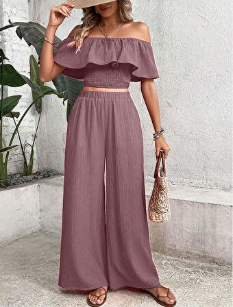 Kadın Aerobin Kumaş Fırfır Detaylı Madonna Yaka Takım