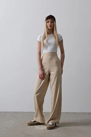Beli Yarım Lastikli Palazzo Pantolon - Camel