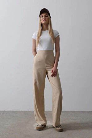 Beli Yarım Lastikli Palazzo Pantolon - Camel