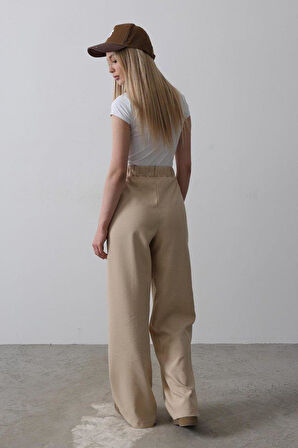 Beli Yarım Lastikli Palazzo Pantolon - Camel
