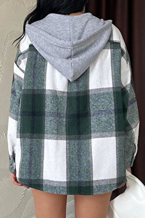 Zümrüt Kapüşonlu Oduncu Gömlek