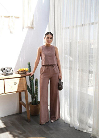 Keten Bluz Ve Pantolon İki̇li̇ Takim