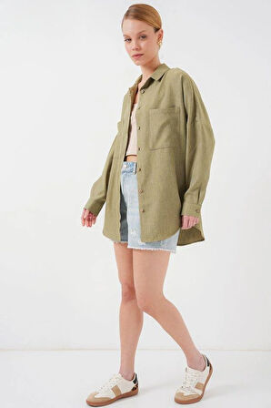 20126 Oversize Keten Gömlek - Çağla