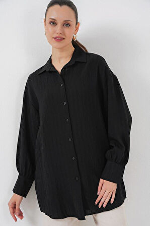 Çizgili Uzun Gömlek Tunik 5963 - Siyah