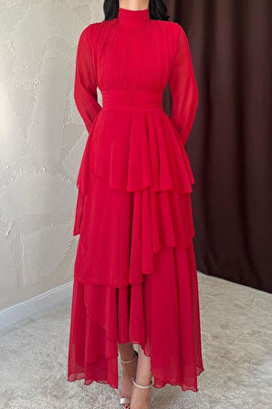 Kırmızı Bel Detaylı Elbise