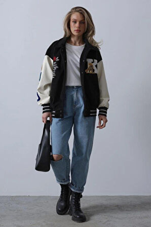 Kaşe Biker Ceket - Siyah