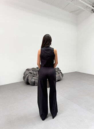 Toskana Keten Kruvaze Yaka Tek Düğmeli̇ Yelek Pantolon Takim