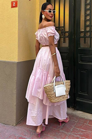 Büzgülü Crop Kat Detaylı Fırfır Etekli Takım 10196