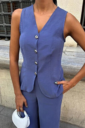 Arkası Bağcıklı Yelek Plazza Pantolon Modal Takım 10202-08