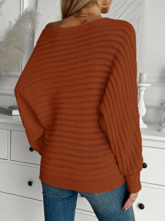 Kadın Uzun Kollu Tek Omuzu Açık Triko Bluz