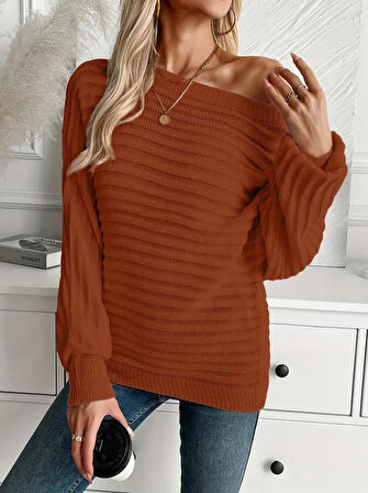 Kadın Uzun Kollu Tek Omuzu Açık Triko Bluz