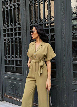 KETEN TULUM BEL BAĞLAMA DETAYLI - Yeşil