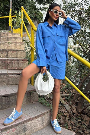 Gömlek Ve Şort Flamlı Keten Takım 10130