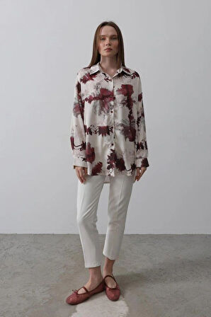 Baskılı Gömlek - Bordo