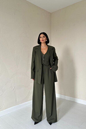 Haki Klas Ceket Ve Yelek Ve Pantolon Takım