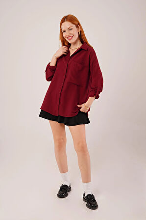 Salaş Kesim Cepli Bordo Gömlek