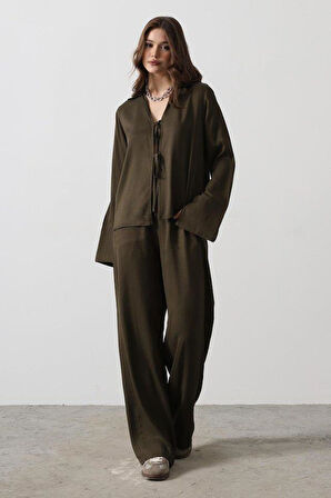 Önden Biyeli Bluz Ve Pantolon Takım - Haki
