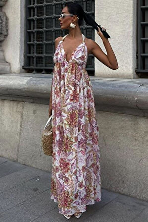 Amelia Sırt Dekolteli Şifon Elbise 2614