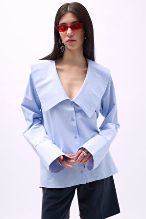 Geniş Yaka Volan Kol Gömlek