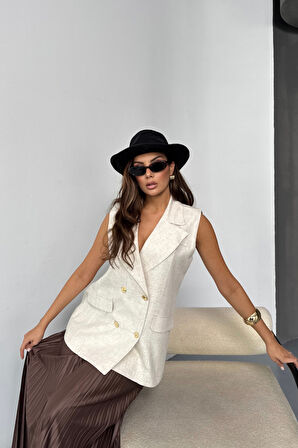 GOLD DÜĞMELİ KETEN YELEK - Ham