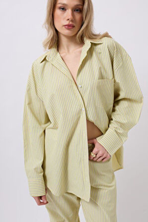 Çizgili Cep Detay Gömlek