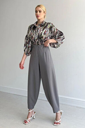 Beli Lastikli Saten Gömlek - Yeşil