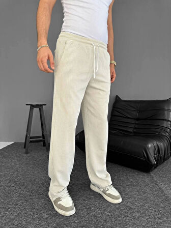 Su Yolu Çizgili Cepli Pantalon - Bej