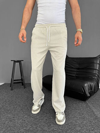 Su Yolu Çizgili Cepli Pantalon - Bej