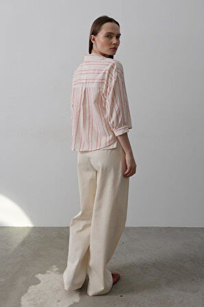 Çift Pileli Palazzo Pantolon - Natür