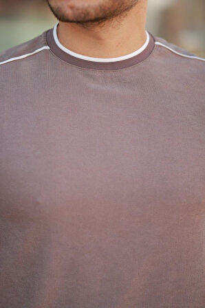 Erkek Omuzlar çizgi Detaylı Kısa Kollu T-shirt