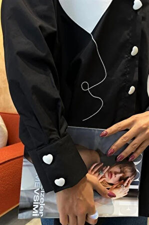 Kalp Nakışlı Ve Düğme Detaylı Oversize Gömlek 3430