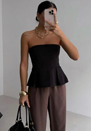 Pileli Straplez Bluz