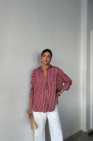 ÇİZGİLİ GÖMLEKKETEN - Bordo