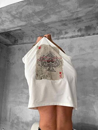 Erkek Ön Ve Arka Baskılı Oversize Bisiklet Yaka T-shirt - Beyaz